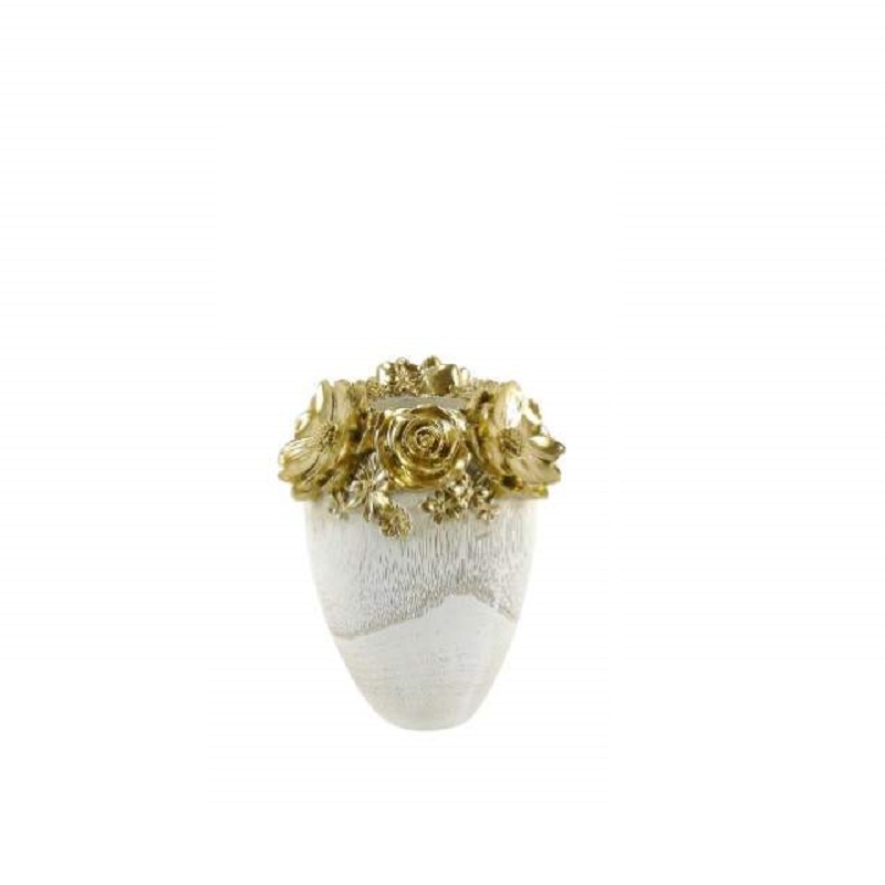 MARFINITE- JARRA FLORES COR BRANCO/OURO 12X12X16CM