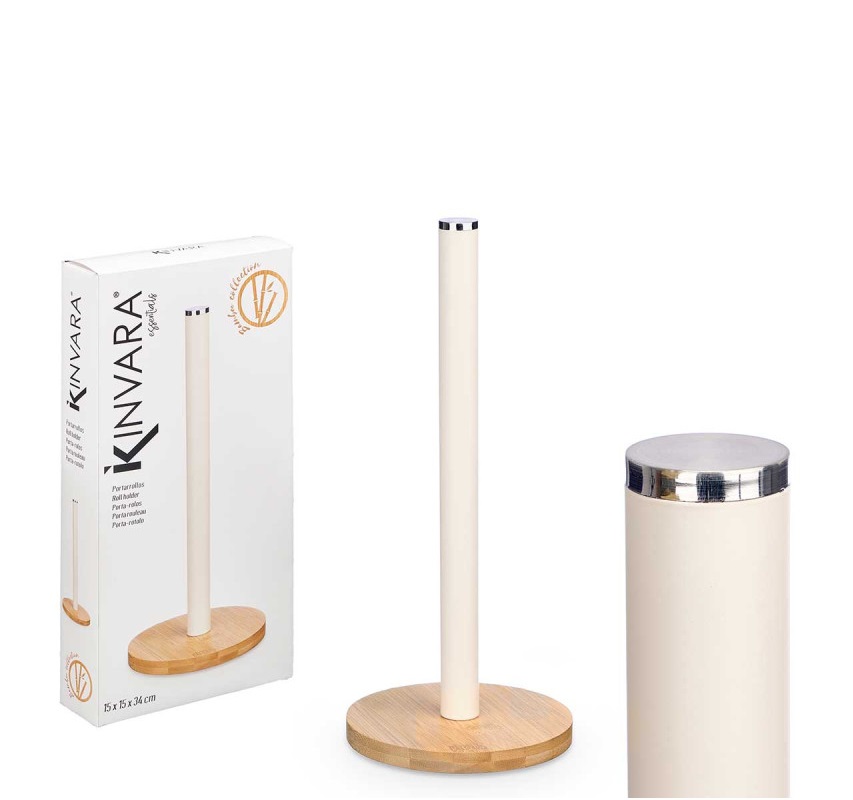 PORTA ROLO COZINHA BAMBU/CREME 33CM