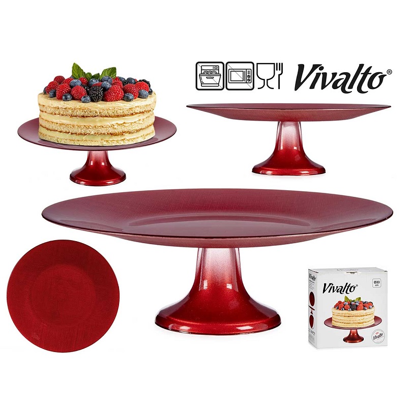 PRATO BOLO VIDRO 33cm C/PE VERMELHO
