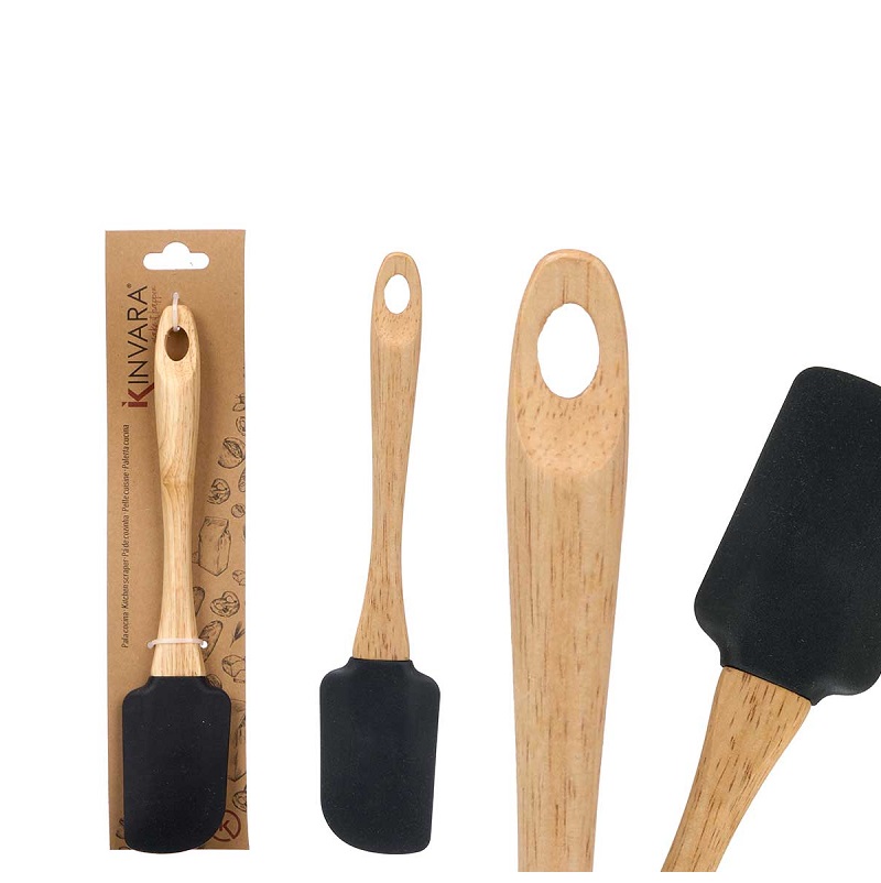 ESPATULA SILICONE PRETA C/PEGA MADEIRA
