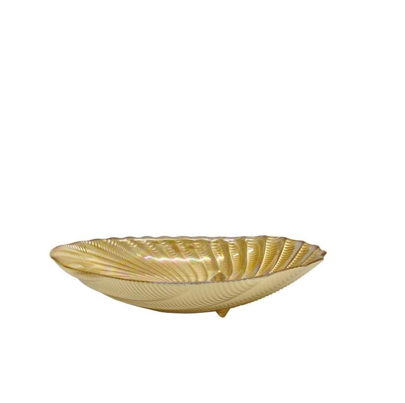 VIDRO-TIGELA OVAL DOURADO BRILHO 32x17x7cm