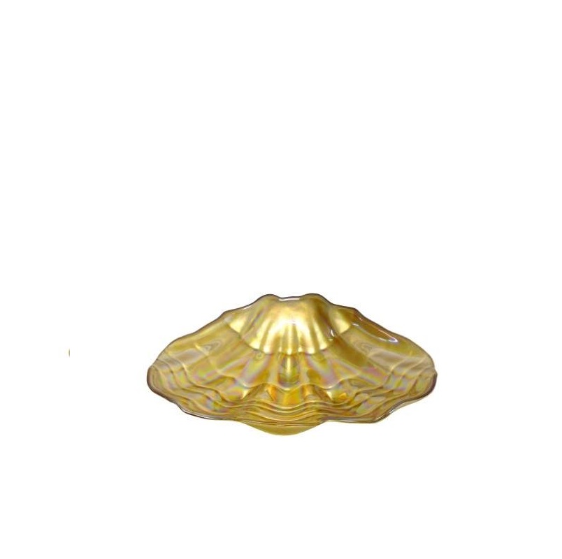 VIDRO-PRATO CONCHA DOURADO BRILHO 26x23x6cm