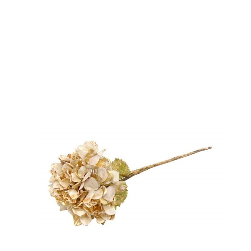 FLOR ARTIFICIAL- PE HORTENSIA COR BRANCO/OURO 53CM