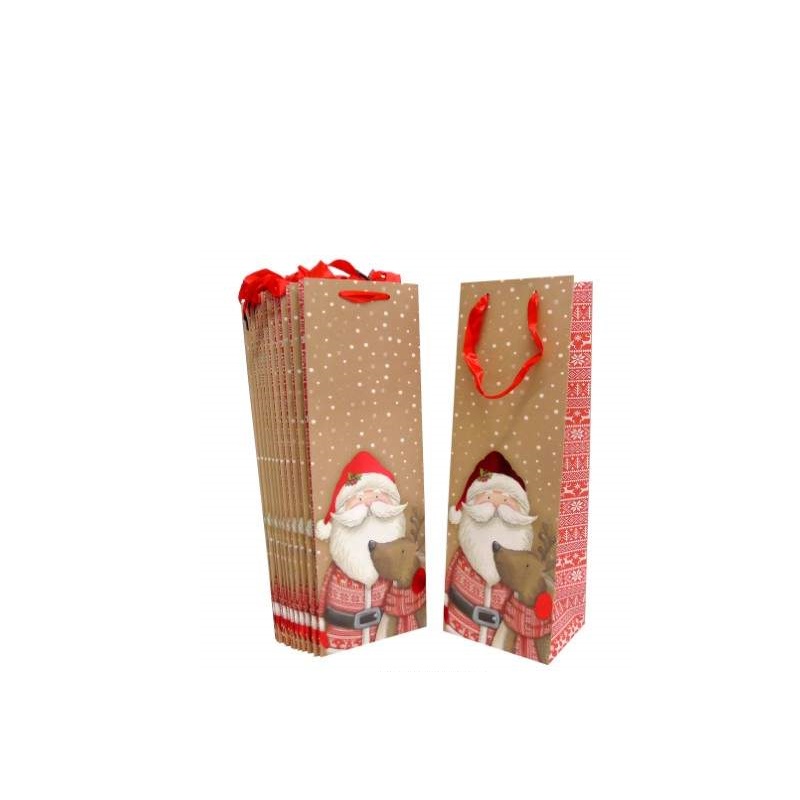 SACO PAPEL P/GARRAFA NATAL 10X12X36CM