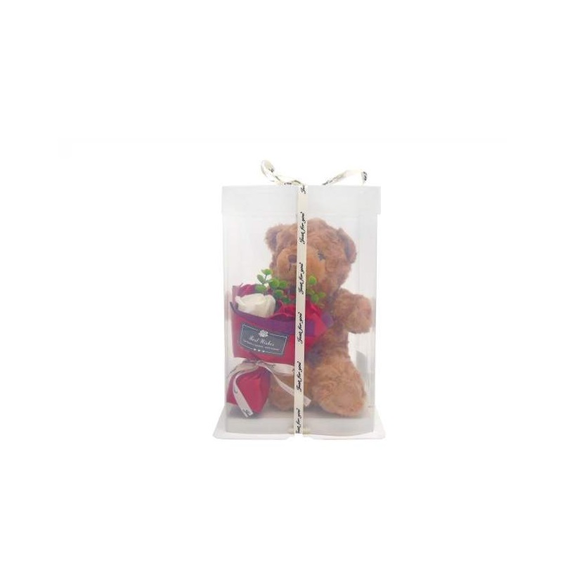 CAIXA C/URSO E RAMO FLORES 20X20X28CM