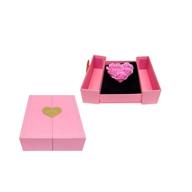CAIXA PRENDA C/6 ROSAS SABAO ROSA +SACO 16X13CM