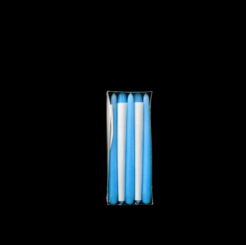 EMB. C/10 VELAS CONE AZUL CLARO VERNIZ 2x24cm