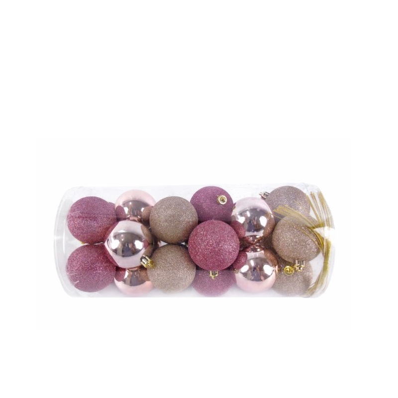 DEC. NATAL- CAIXA C/24 BOLAS ROSA 6cm