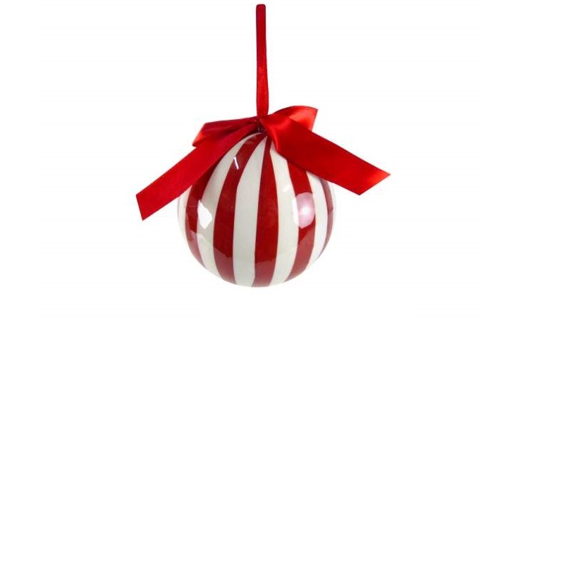 DEC. NATAL- BOLA VERMELHO/BRANCO 12CM