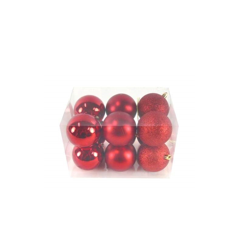 DEC. NATAL- CAIXA C/12 BOLAS COR VERMELHO 7CM
