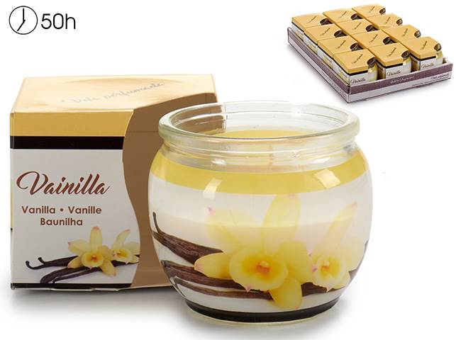 PORTA-VELA VIDRO C/VELA AROMAT. BAUNILHA