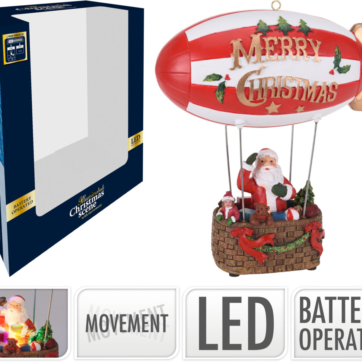 BALAO PAI NATAL LED 23x26cm