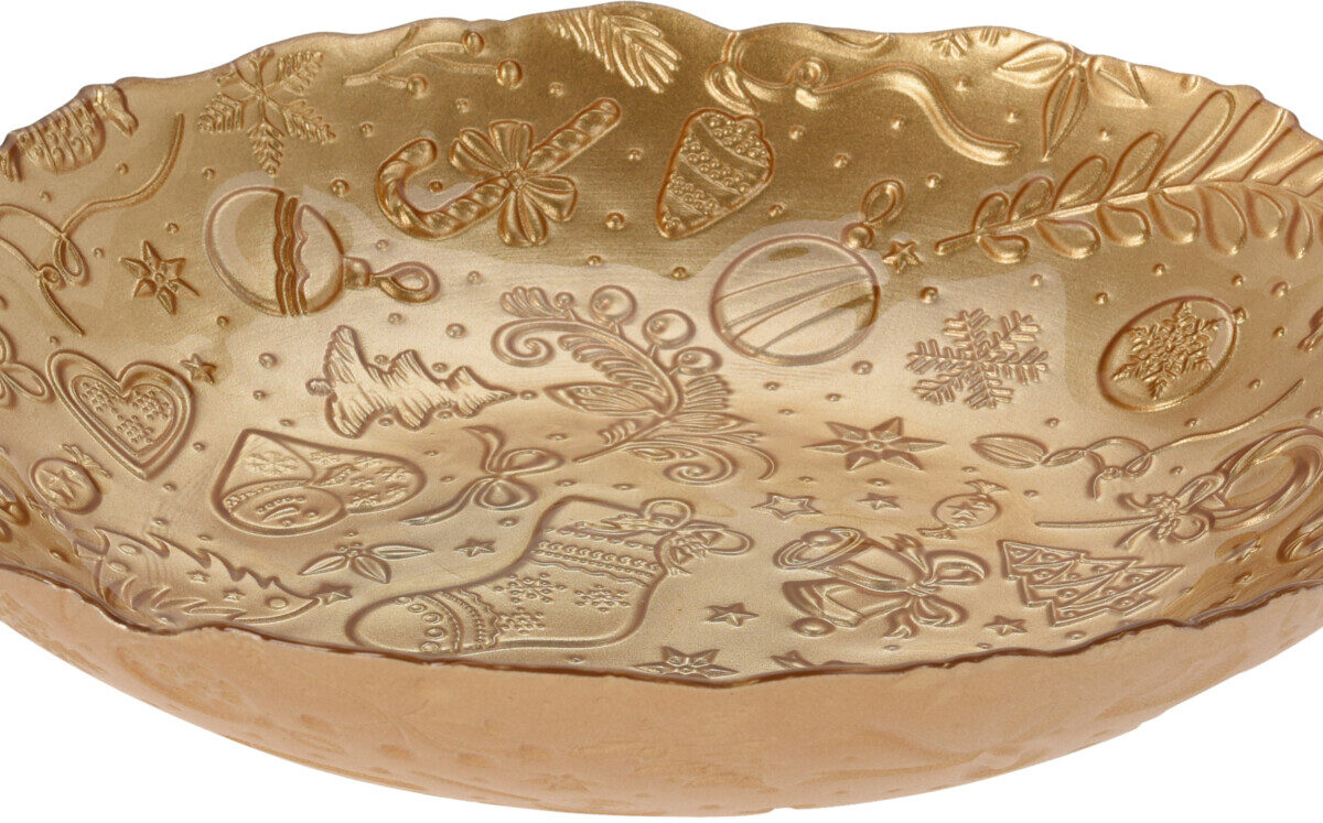 SALADEIRA VIDRO 30cm OURO