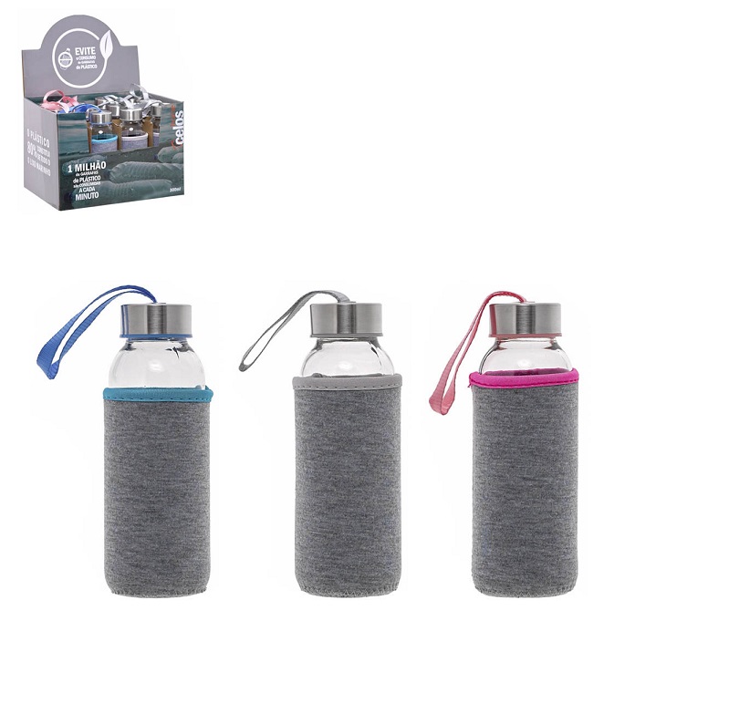 GARRAFA VIDRO C/CAPA 18X6.2CM