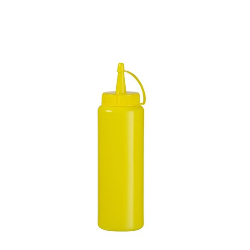 Yellow plastic squeeze bottle with a narrow spray nozzle cap.
