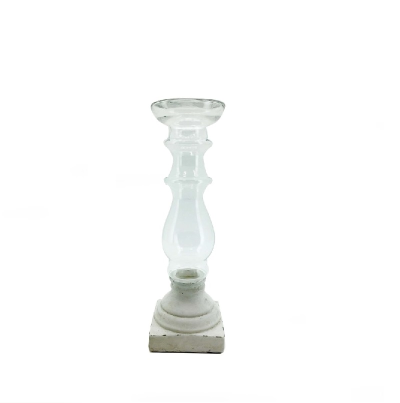 VB- CANDELABRO CIMENTO E VIDRO 15,5x47