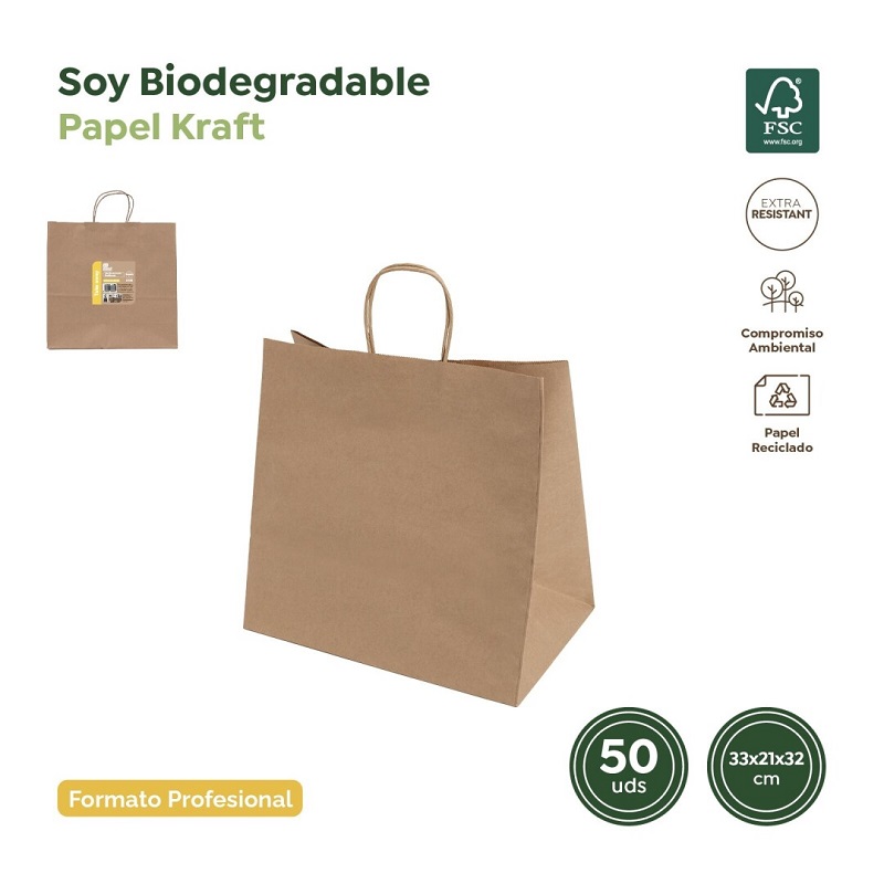SACO PAPEL KRAFT 32X21X36CM PACK50