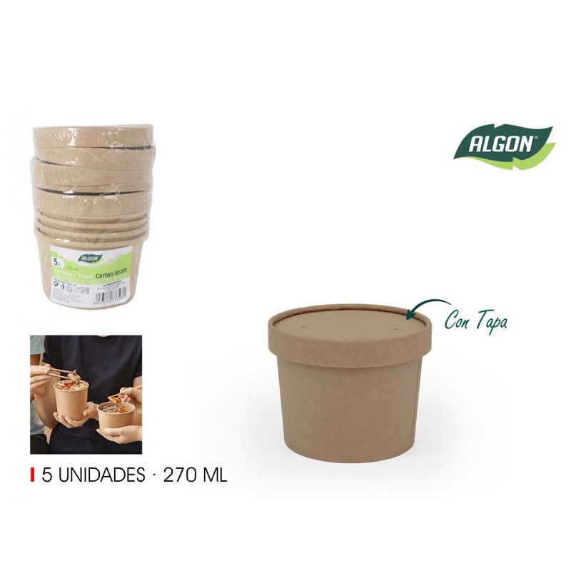 PACK4 RECIPIENTE KRAFT C/TAMPA 270ML ALGON