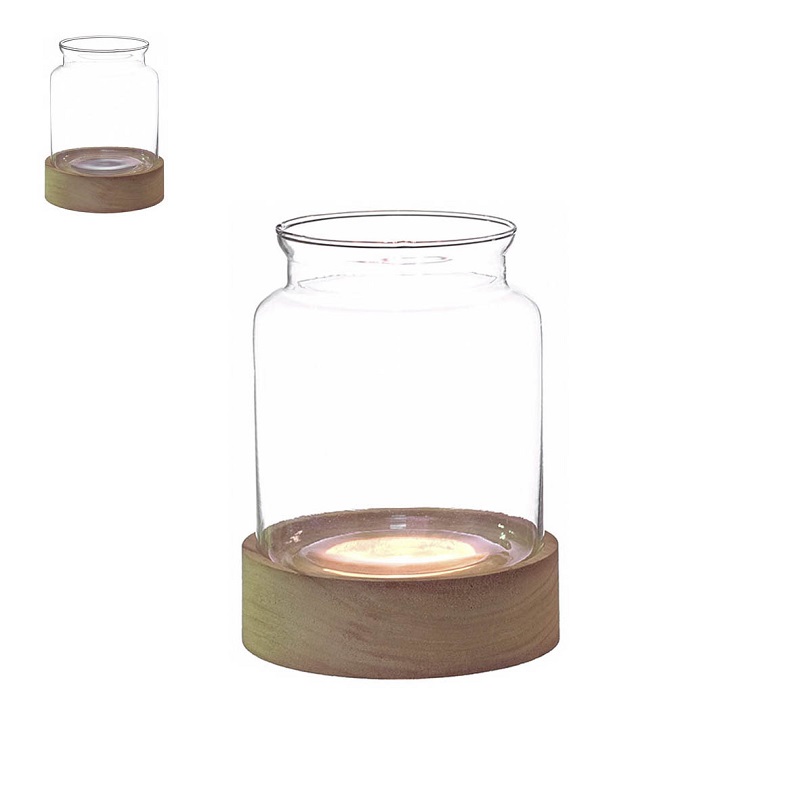 JARRA EM VIDRO E BASE MADEIRA C/LEDS