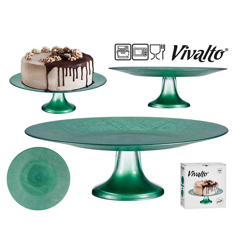 PRATO BOLO VIDRO 33cm C/PE VERDE