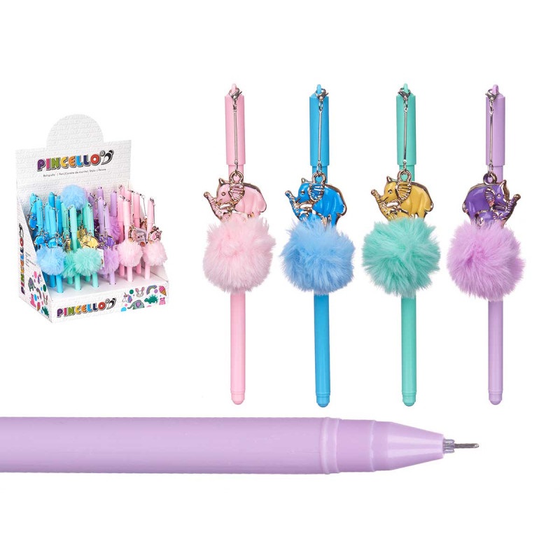 CANETA C/POMPOM ELEFANTE 18CM