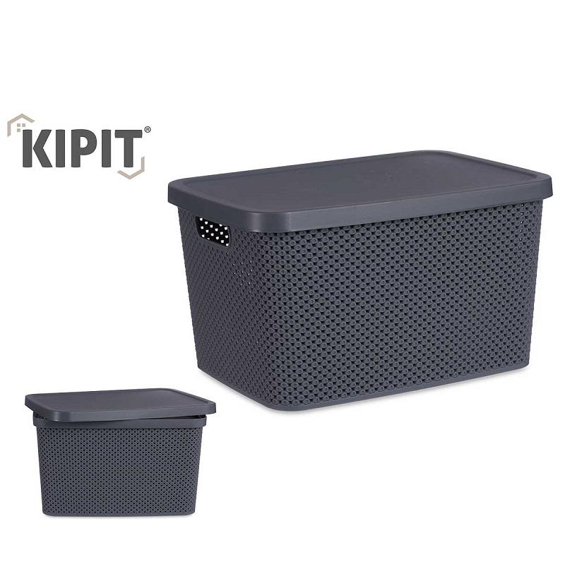 CESTO PLASTICO C/TAMPA CINZA 39X28X22CM