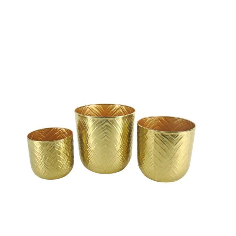 METAL-CONJ. 3 VASOS RED. DOURADO 27x27x27cm