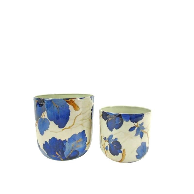 METAL-CONJ. 2 VASOS BRANCO/FLORES  23x23x23cm